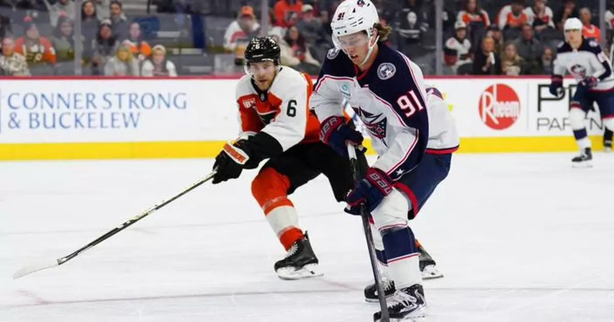 Kent Johnson lifts Blue Jackets to 4-3 OT win after Flyers rally from 3-goal deficit