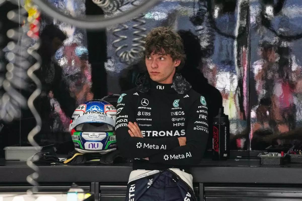 Mercedes driver Kimi Antonelli of Italy prepares for the second practice session for the Formula One United States Grand Prix auto race at Circuit of the Americas in Austin, Texas, Friday, Oct. 23, 2026. (AP Photo/Eric Vryn)