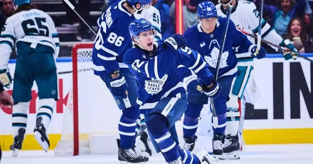 Gavin McKenna scores and the Maple Leafs end a 3-game slide with 3-1 win over the Sharks