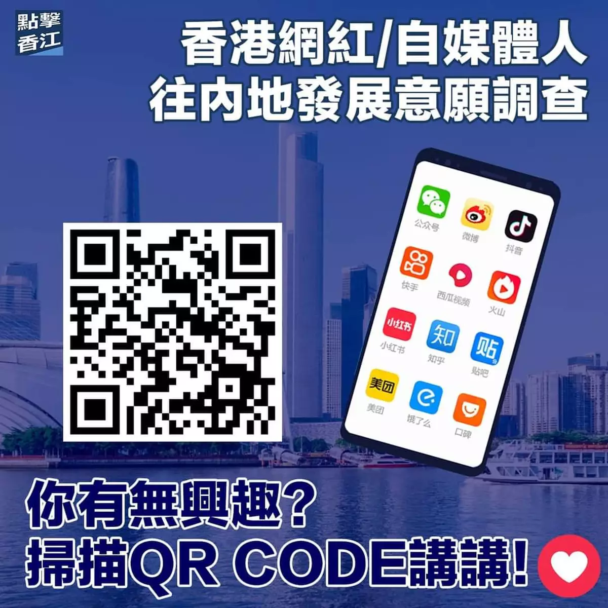 香港網紅/自媒體人往內地發展意願調查