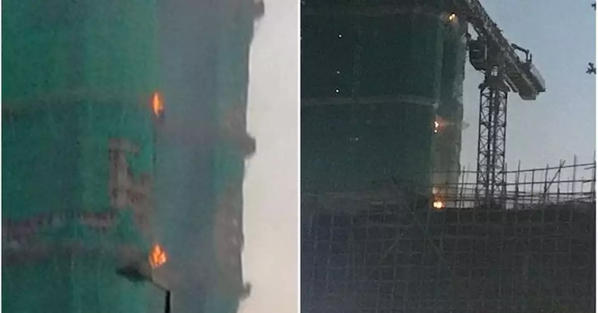 將軍澳日出康城LP6地盤 外牆棚架起火