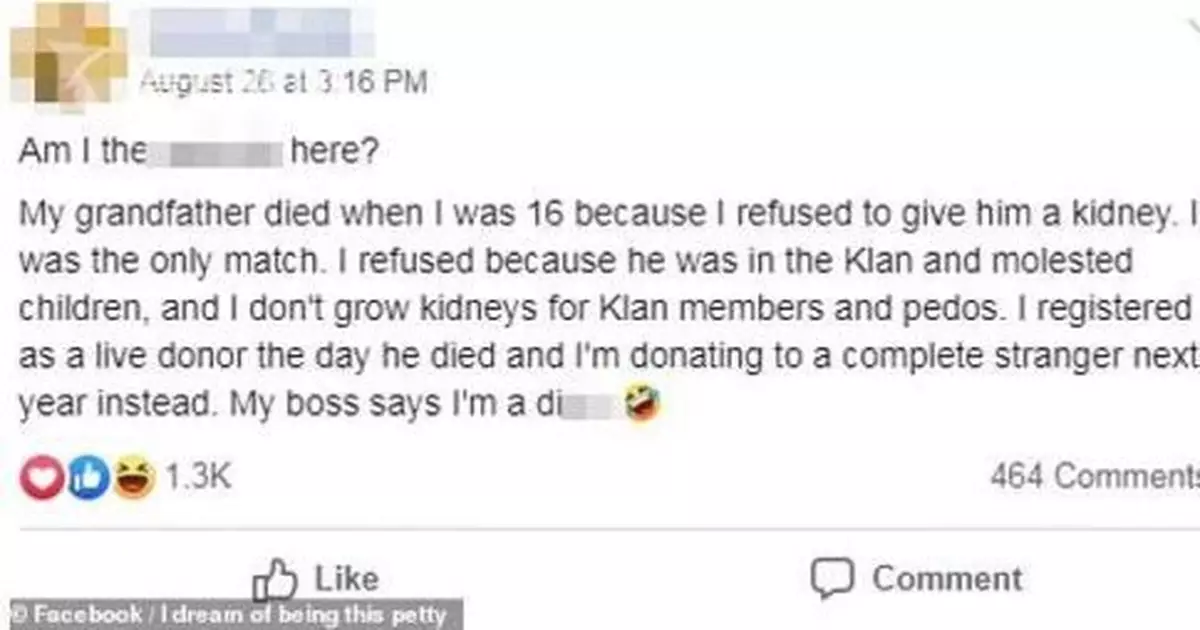 女子拒捐腎給祖父稱「他戀童」 在其死後捐給陌生人