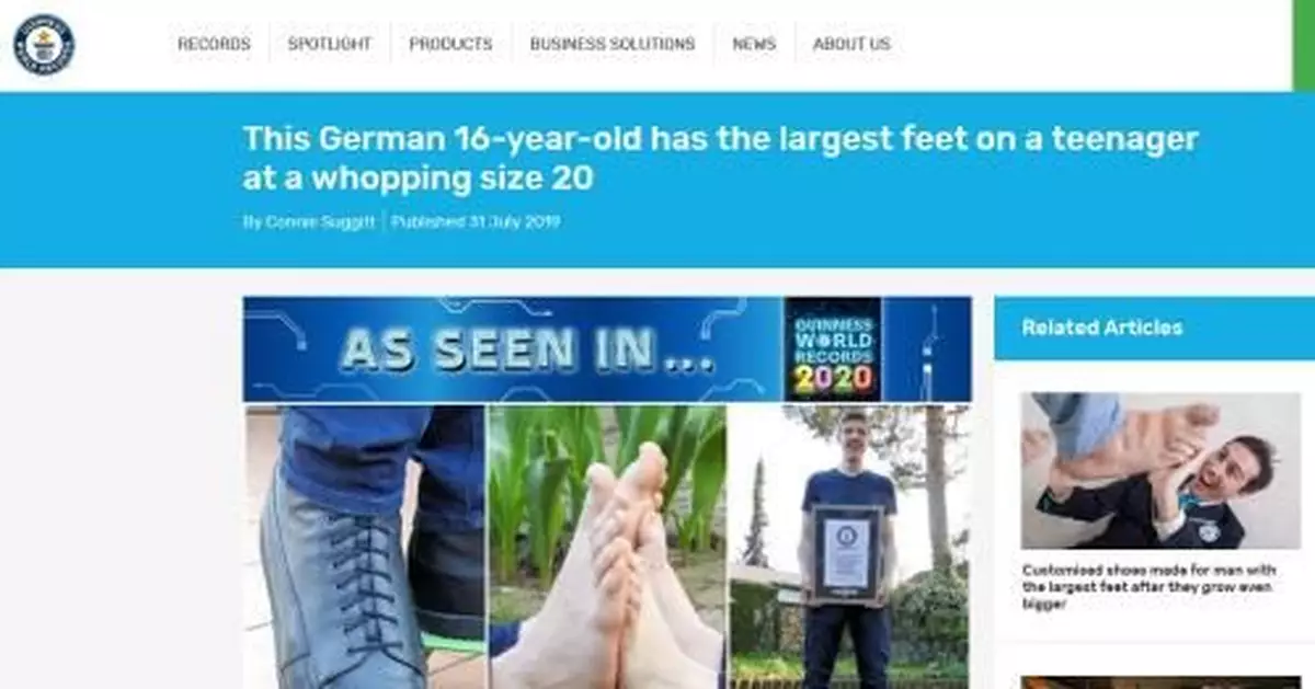 買不到鞋！德國57號鞋大腳少年被記入世界紀錄（圖）