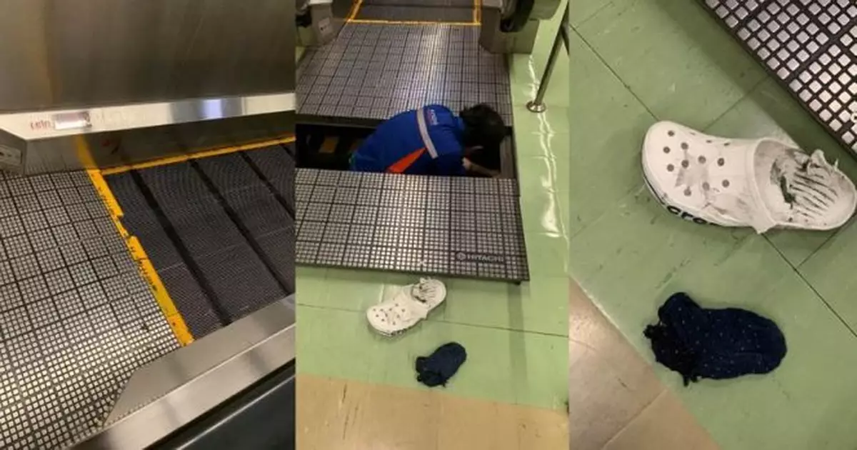 男穿膠鞋搭電扶梯 腳險被絞爛！