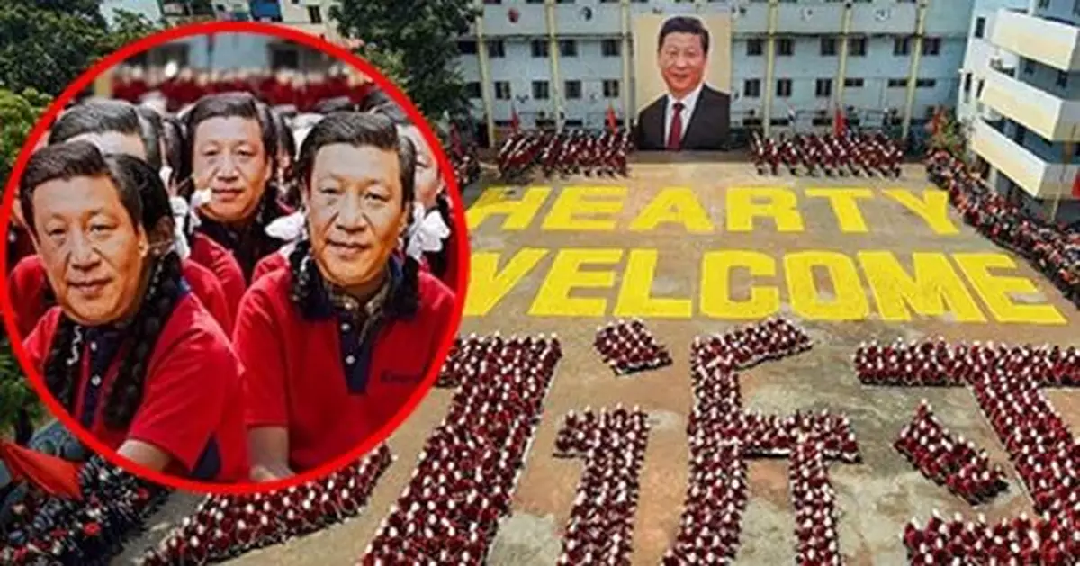 習近平訪印度 2000學生戴習面具排出漢字字樣