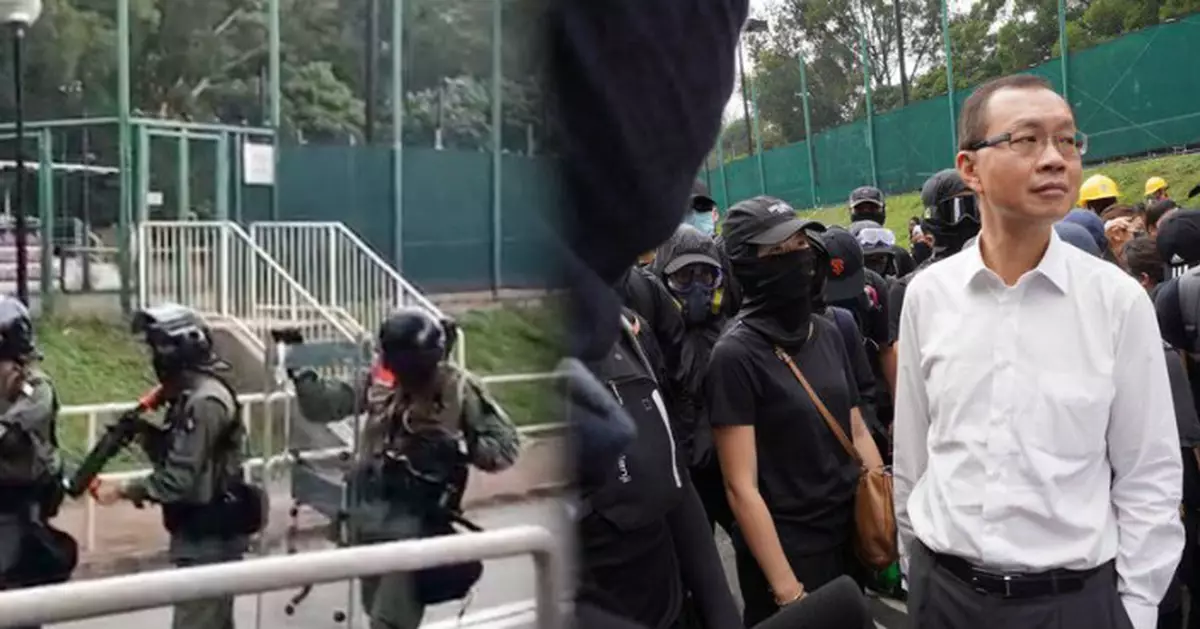 防暴警中大舉黑旗放催淚彈 副校長吳樹培到場與示威者對話