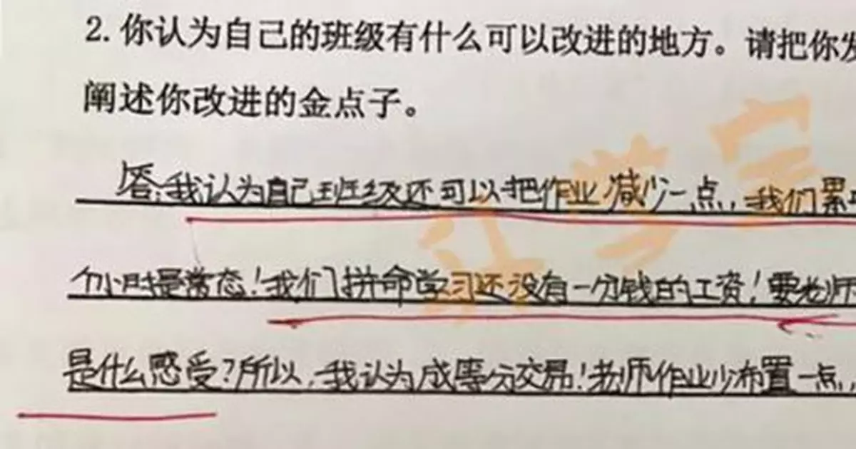 小學生吐槽：「每天學習16小時沒一分錢工資」