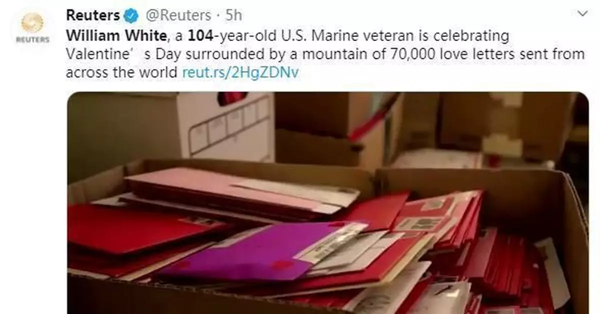 暖！美國104歲老兵迎特別情人節 7萬張卡片愛相隨