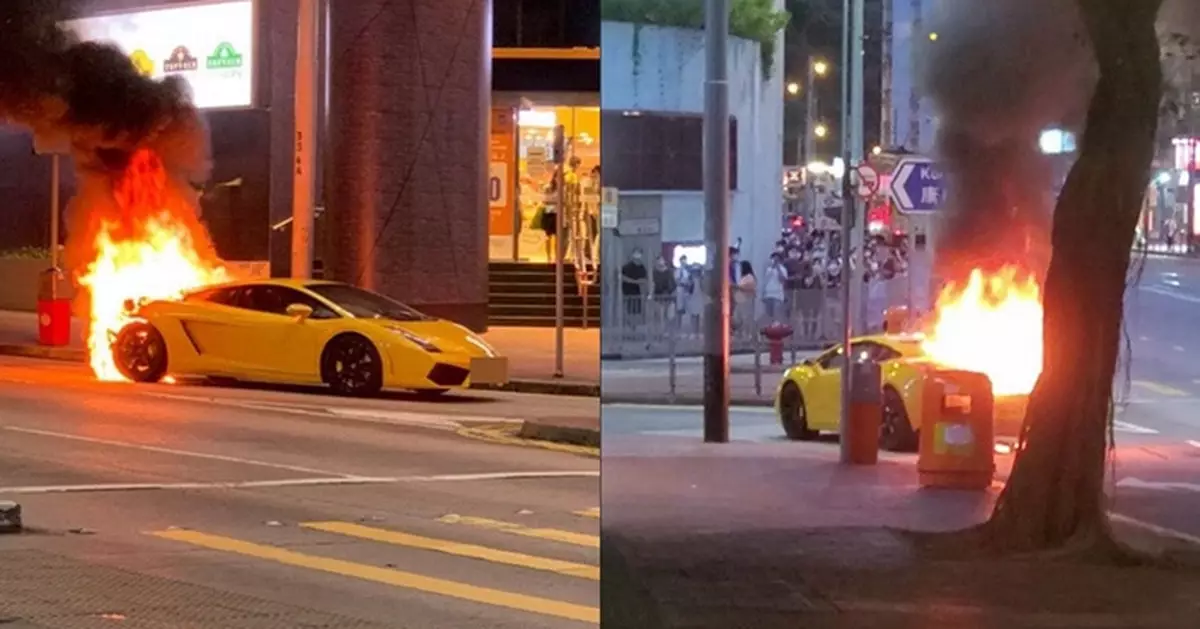 林寶堅尼太古行駛突然起火 車尾嚴重焚毀