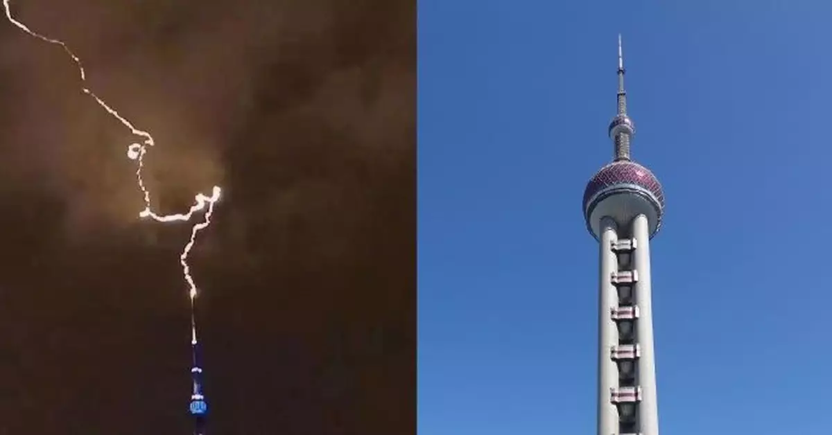 震撼！上海東方明珠塔被閃電擊中，堪比特效大片