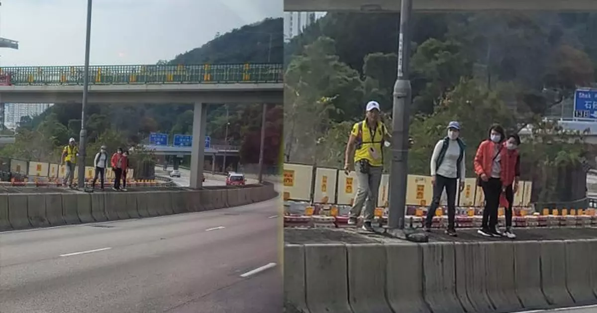 4行山客無視車流玩命橫越龍翔道 更望錯方向惹網民指責
