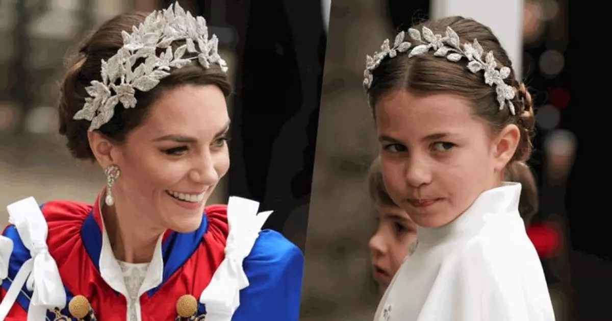 凱特不戴后冠同夏洛特公主母女裝頭冠亮相 珍珠鑽石耳環向戴妃致敬
