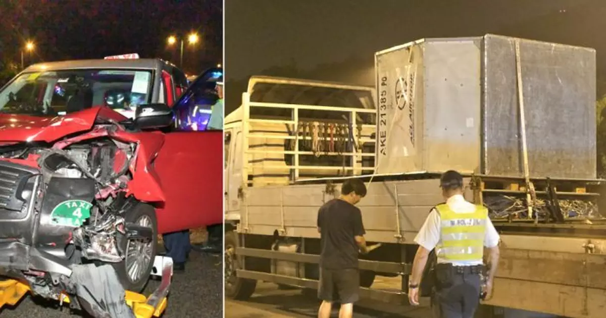 北大嶼山公路上演「超級瑪利歐」 貨箱突跌出貨車釀4車相撞8人傷