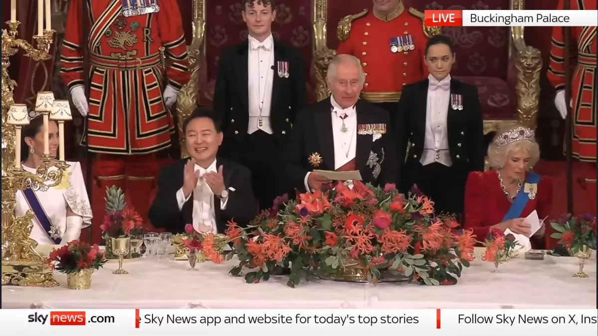 英國國王查理斯三世舉辦國宴招待南韓總統尹錫悅（影片截圖）