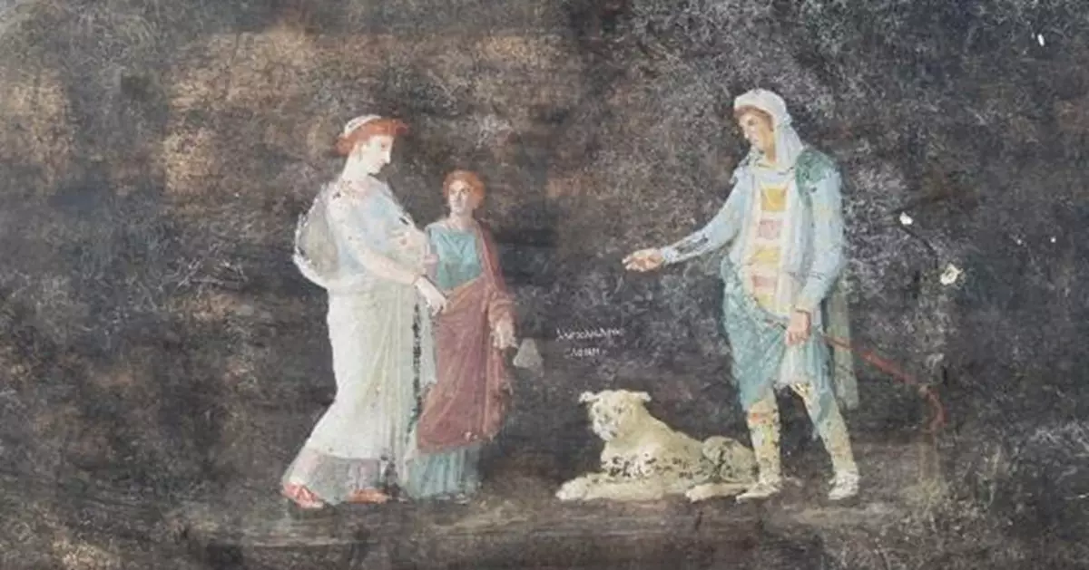 意大利古羅馬龐貝遺址現宴會廳  壁畫描繪希臘神話精美完好