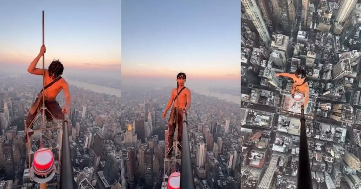 恐高慎入！「蜘蛛人」零防護攀帝國大廈天線桿頂 自拍神勇一刻