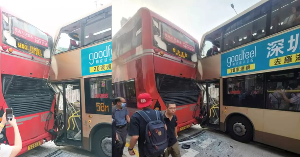 荃灣南豐紗廠對出兩巴士追尾 九巴：10乘客及2車長輕傷