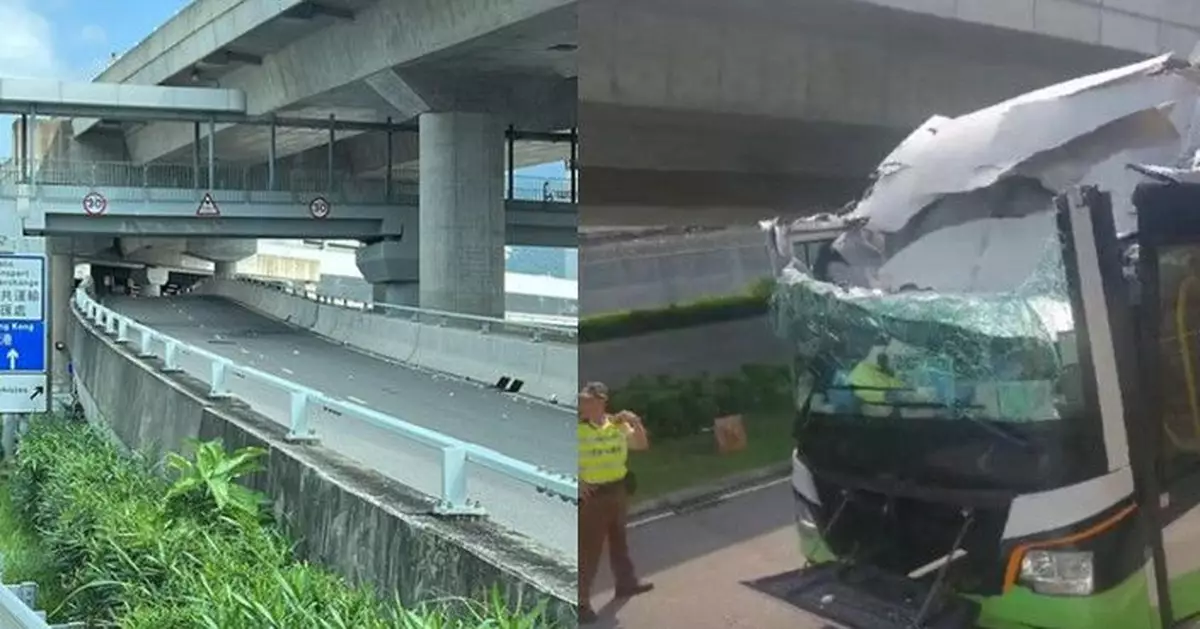 香園圍口岸旅遊巴車身過高直撼橋底 司機受傷送院