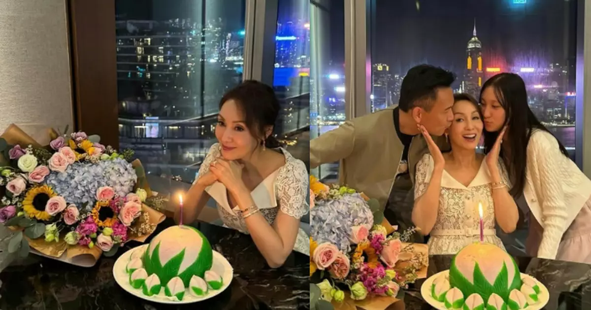 郭可盈慶祝55歲生日  獲老公林文龍與囡囡齊齊獻吻