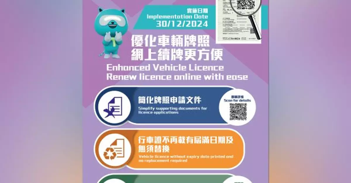 運輸署優化車輛牌照並簡化申請所需文件　續牌無需再交「牌簿」