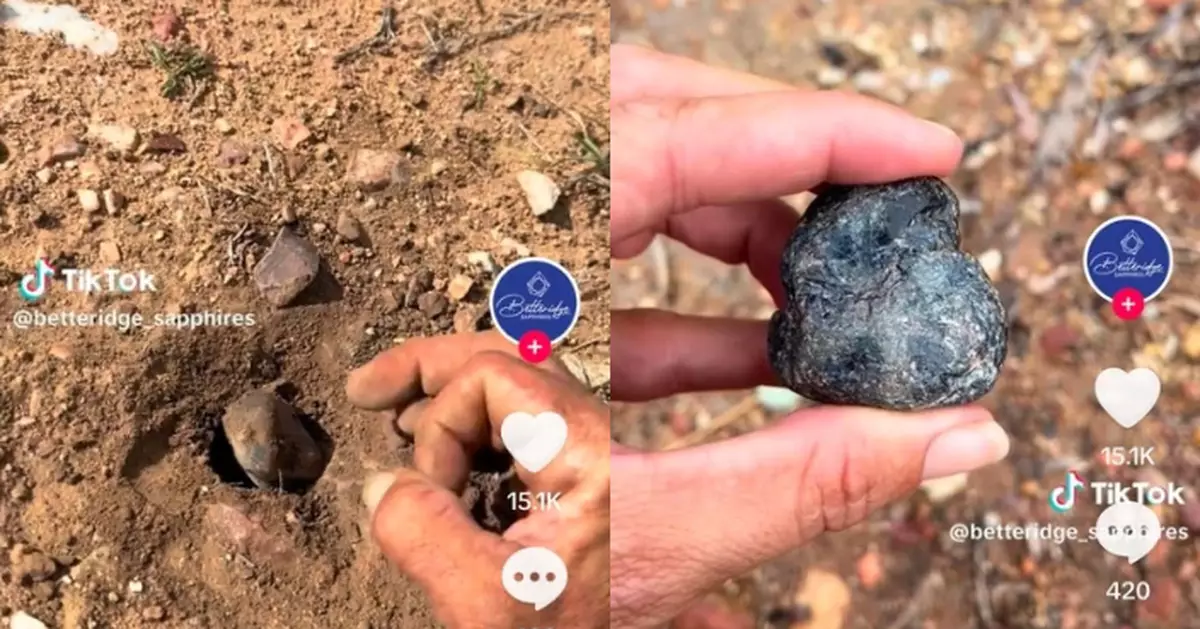 雨後礦場散步發現地面「閃閃發亮」 澳礦工驚喜挖出394克拉藍寶石