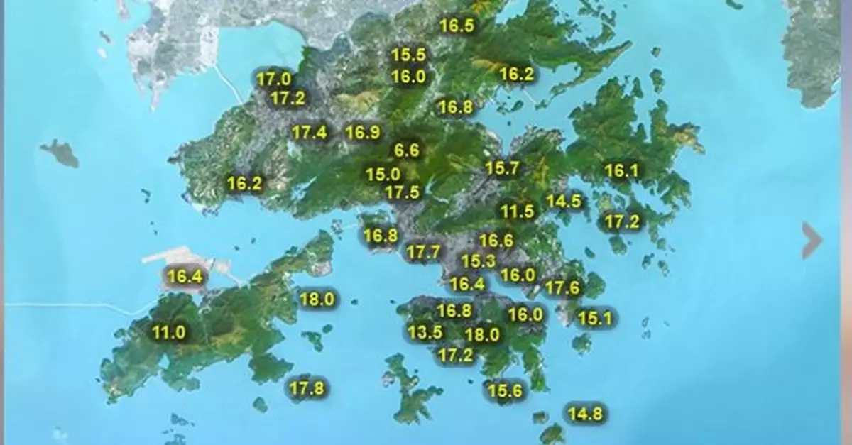 天文台：本港今早各區氣溫普遍降至約10度