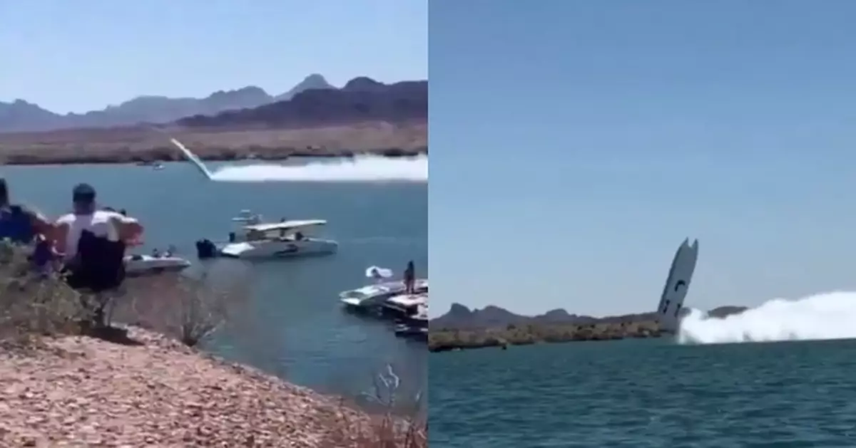 疑比賽速度過快失控 美快艇飛起空中翻轉數圈墜湖 2選手奇蹟毫髮無傷