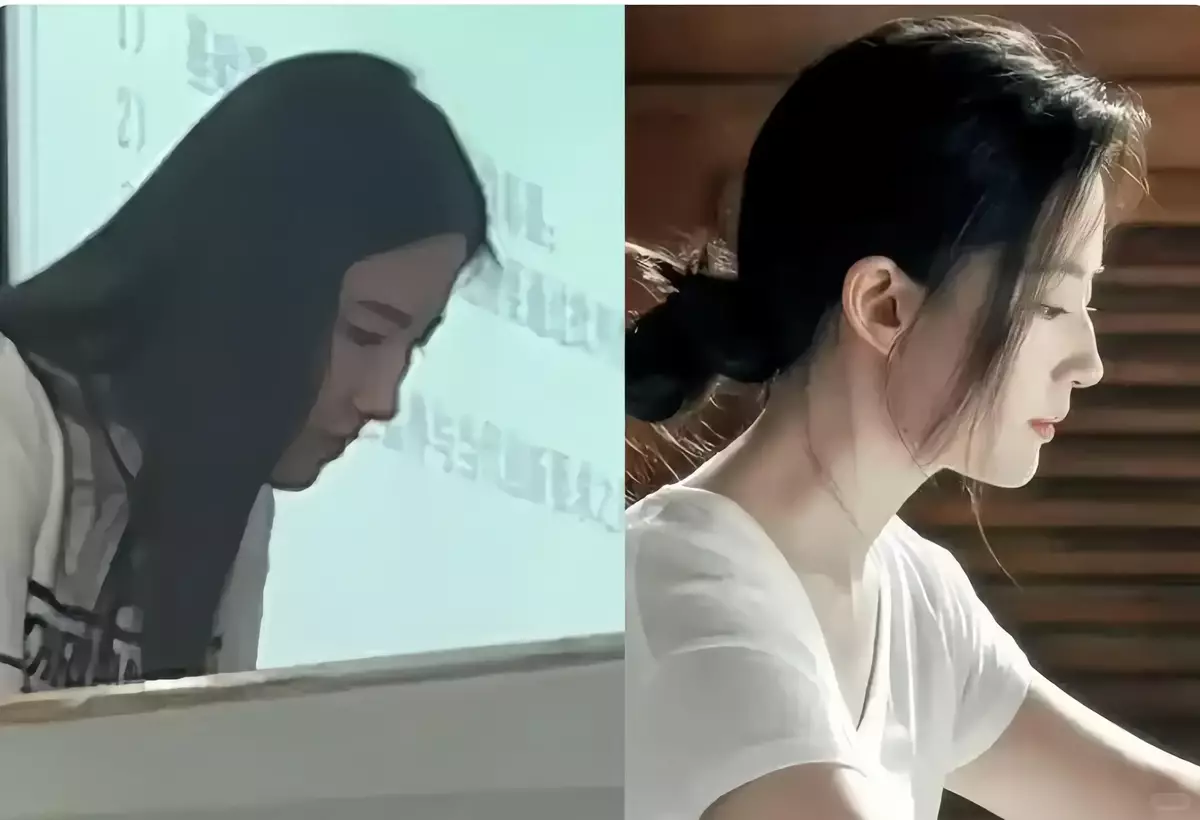 左圖為苑萌萌上課時被拍下的側臉,與右圖劉亦菲相似(圖片取自微博)。