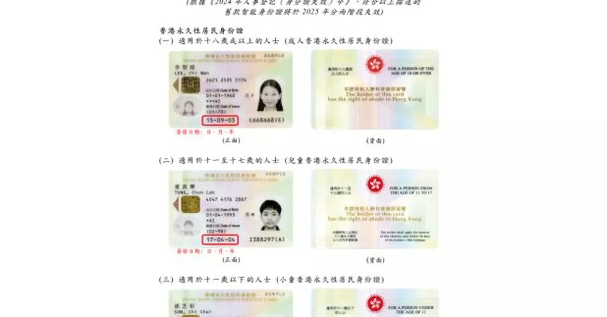 載有出生年份1970年或之後舊款智能身份證下月12日失效
