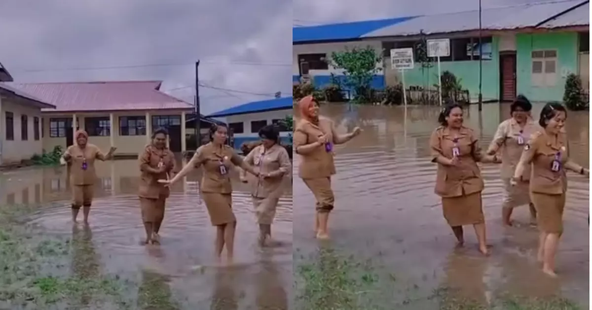 校園嚴重水浸 印尼女校長帶領教師「水中開心熱舞」惹議 下場曝光