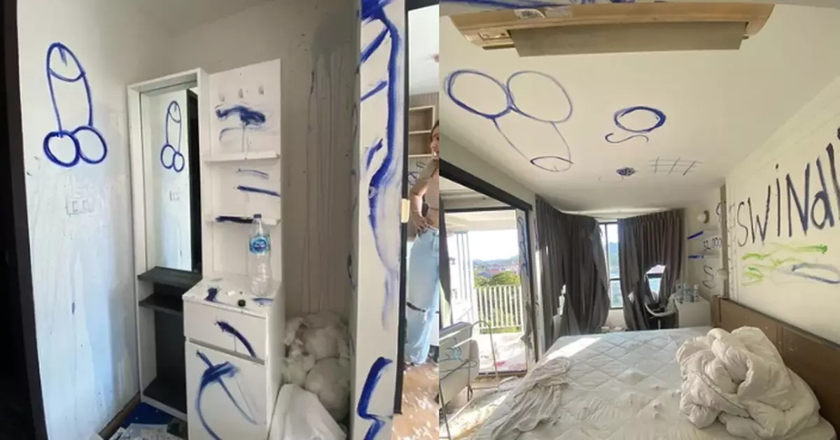 疑按金糾紛 烏克蘭女住客退租前大肆破壞將整間屋塗鴉 泰房東估損失逾8萬