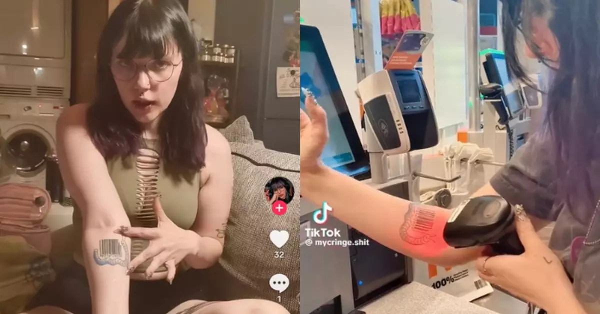 手臂紋「能量飲料條形碼」刺青 瑞士女超市自助結帳機上竟掃描成功