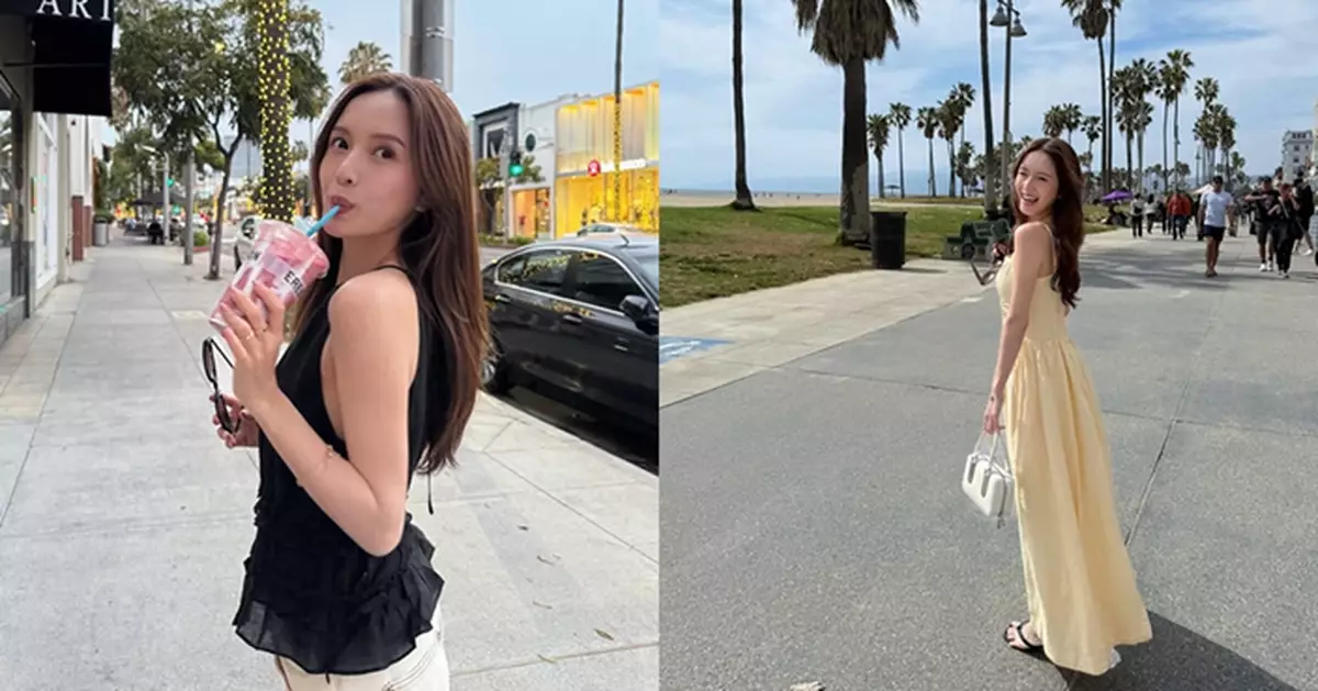 鄺潔楹遊美國化身「百變女神」 穿鵝黃色長裙飄仙氣