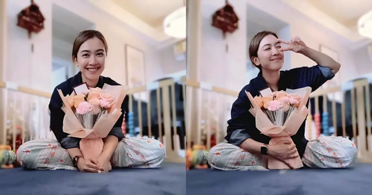 朱千雪首度以母親身份慶祝佳節 獲贈鮮花展露幸福笑容