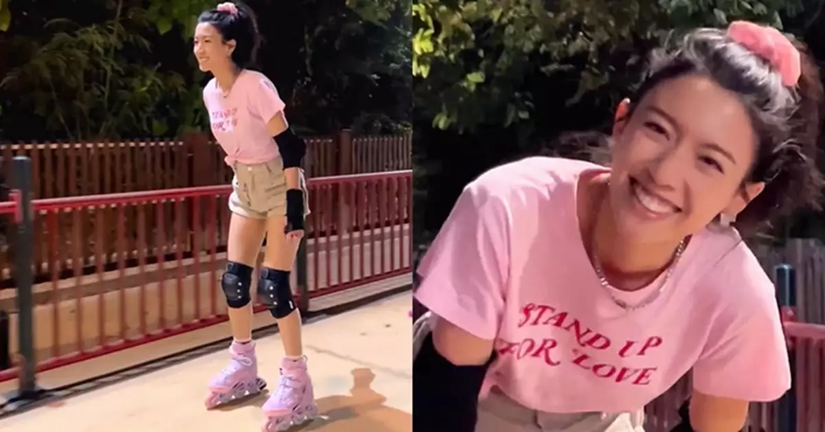 蔡思貝粉紅少女Look滾軸放電 由跌跌撞撞變單腳飄移