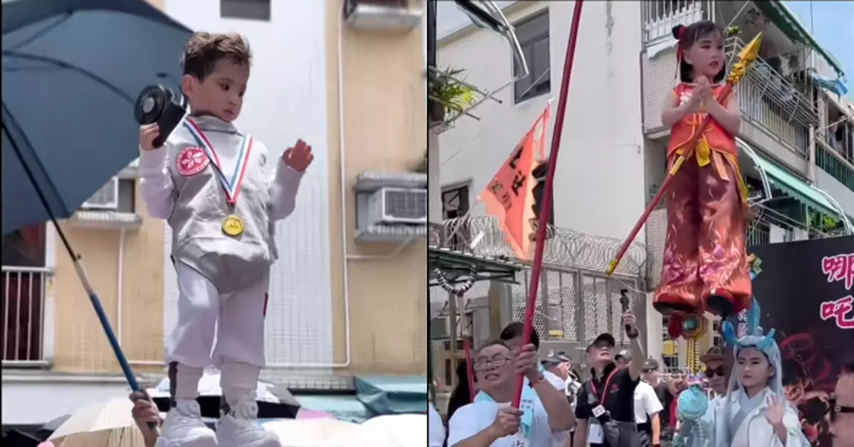 長洲飄色巡遊20台飄色登場 主題貼近新聞時事有小朋友扮「哪吒」