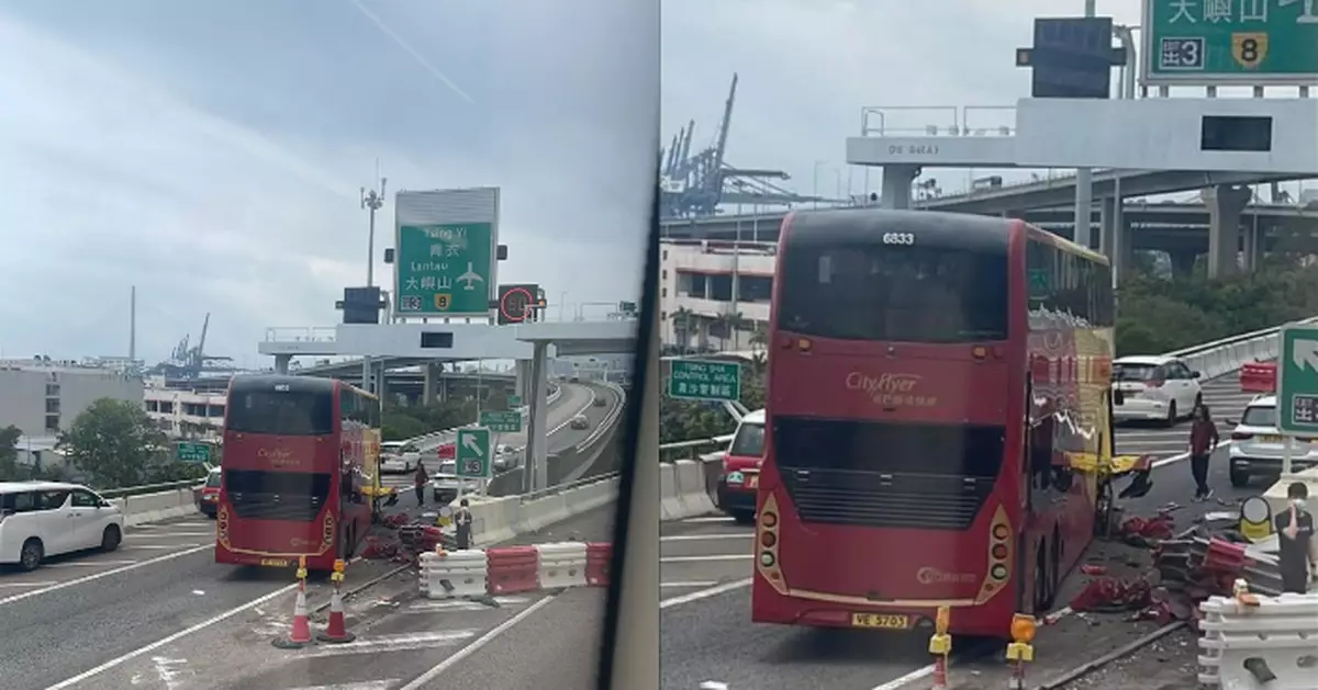 城巴A22西九龍公路失控撞壆　車頭嚴重損毀20多人受傷