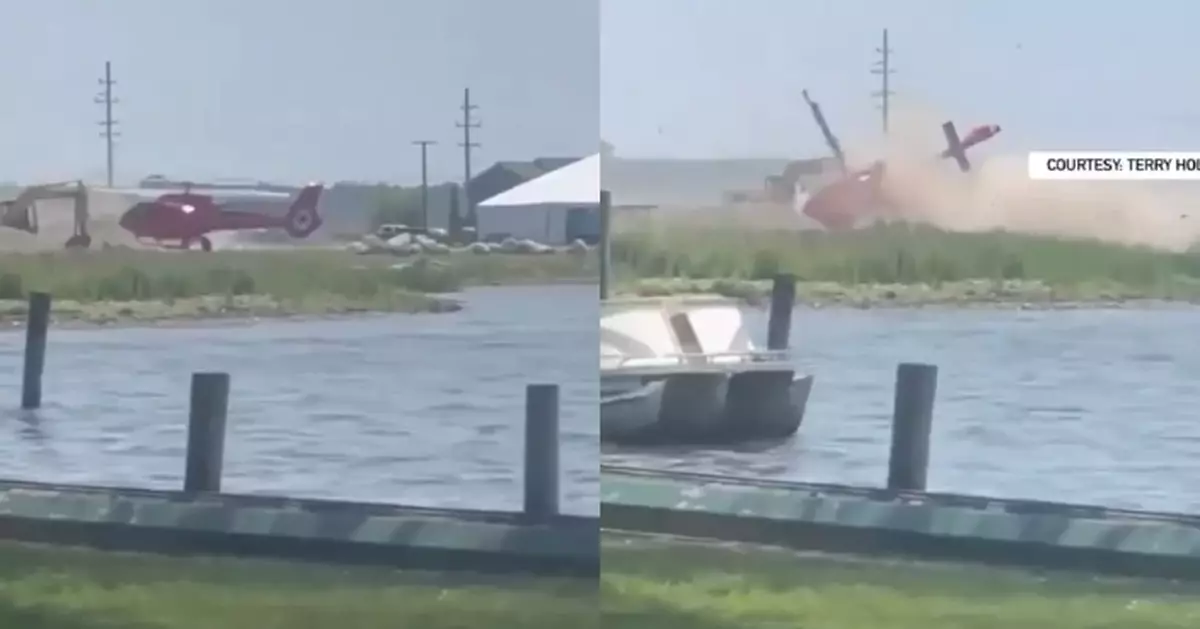 直升機降落酒吧空地墜機翻側嚇壞顧客 機上4加籍乘客奇蹟生還