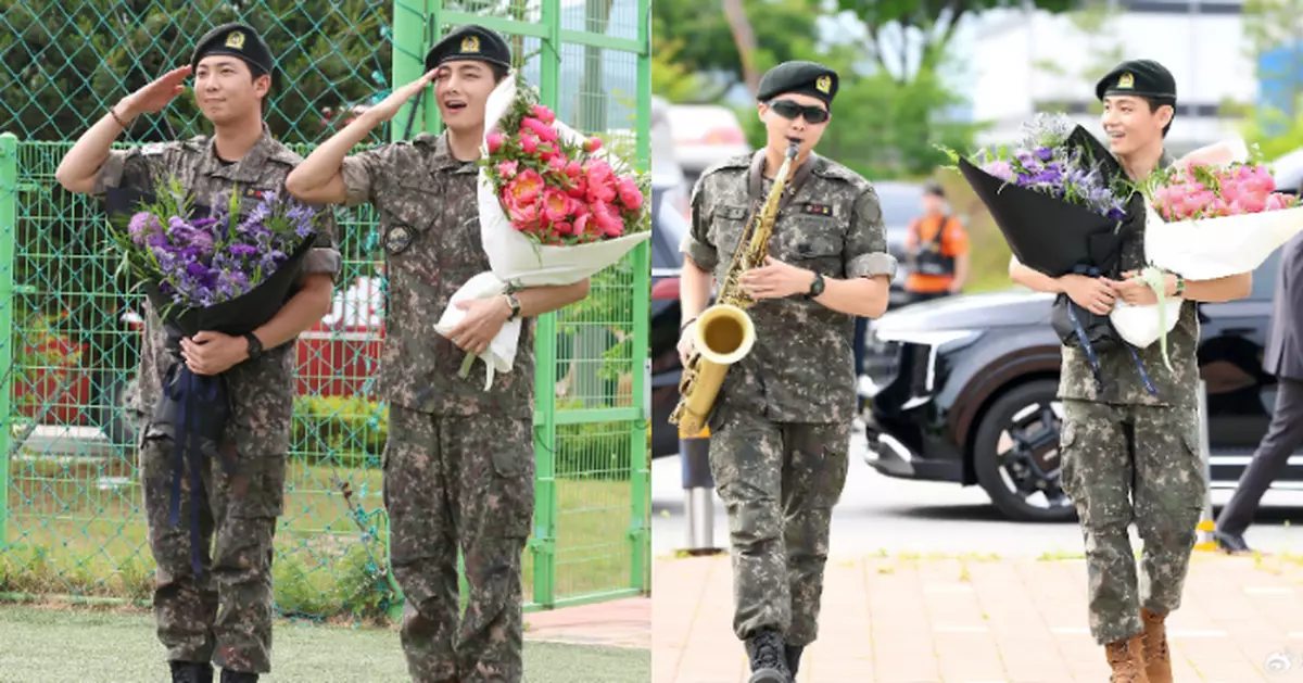 BTS兩成員V、RM結束兵役 現場數百名粉絲等候歡迎回歸