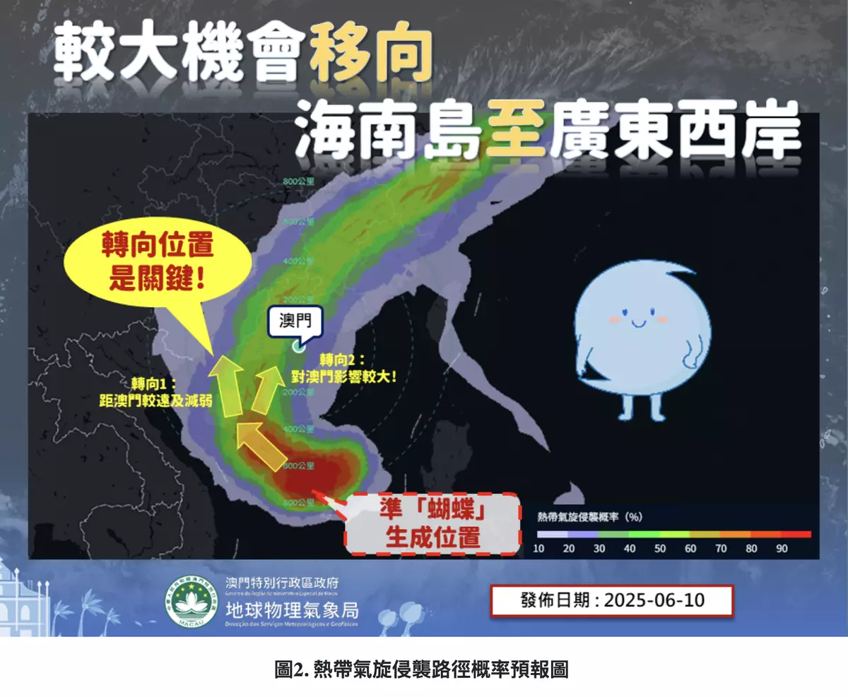 澳門氣象局發出1號風球。澳門氣象局圖片