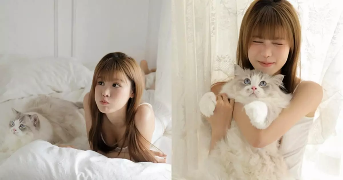 古佩玲白色吊帶裙晒「女友力」 與愛貓撒嬌互動