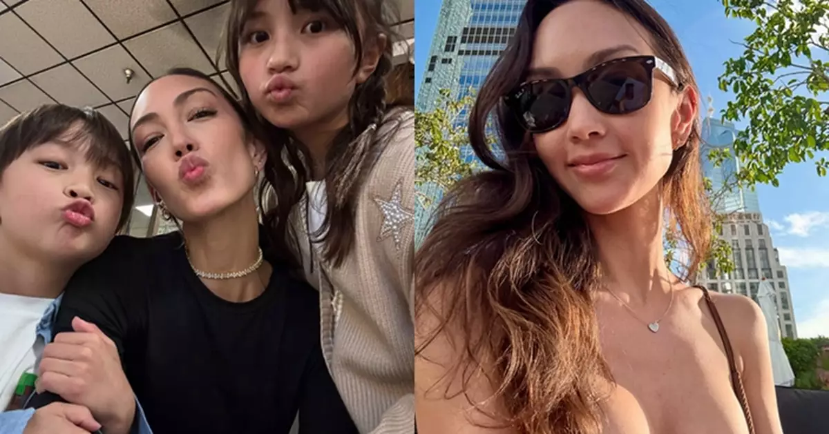 Jessica C.晒比堅尼「胸猛」身材 雨後彩虹下戲水 網民激讚：辣媽無敵！