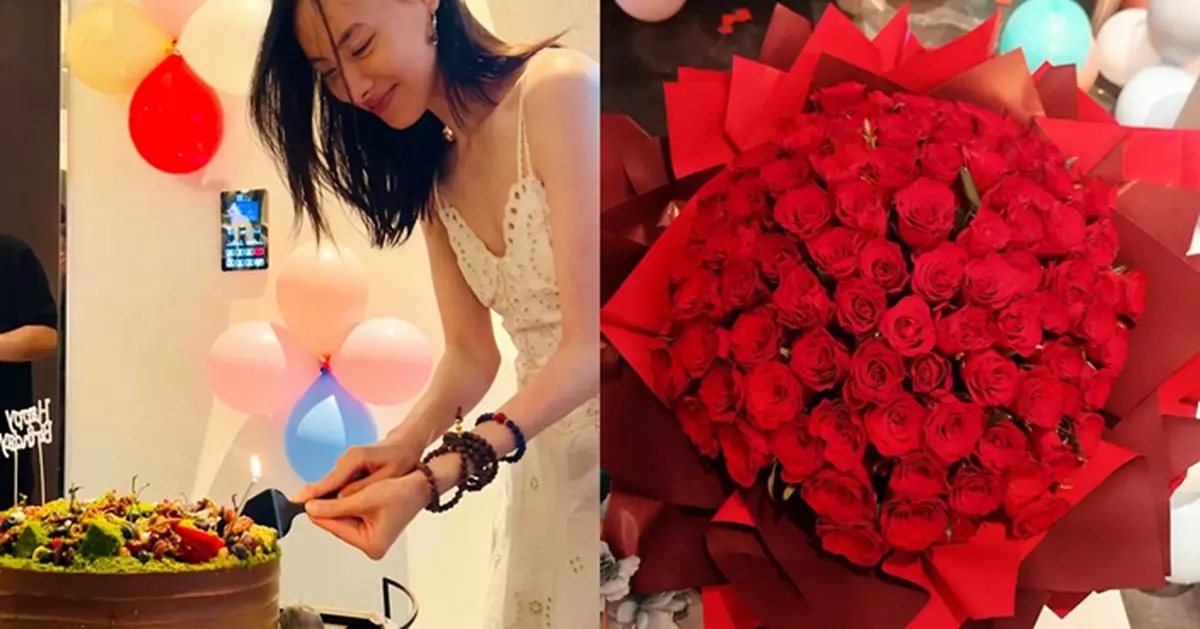 梁洛施37歲生日曬佛系人生 仙氣白裙配99支玫瑰