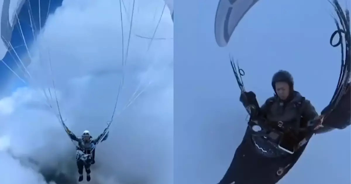 內地滑翔傘玩家遭「雲吸」至8千米高空 影片疑涉AI造假 專家質疑「意外」說法