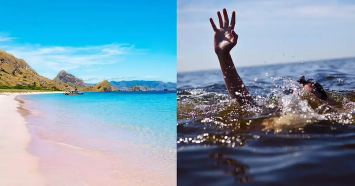 印尼「粉紅沙灘」傳意外 女遊客脫救生衣戲水拍照遭海浪捲走溺亡