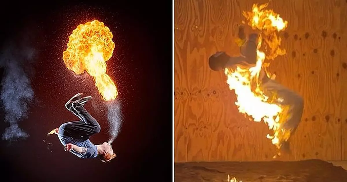 英冒險家玩「全身著火後空翻」30秒內打7次創世界紀錄