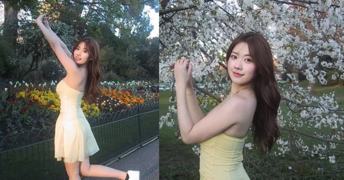 「波波」黃婧靈低胸賞櫻晒豐滿上圍  與盛放的櫻花爭艷 網民：人比花嬌！