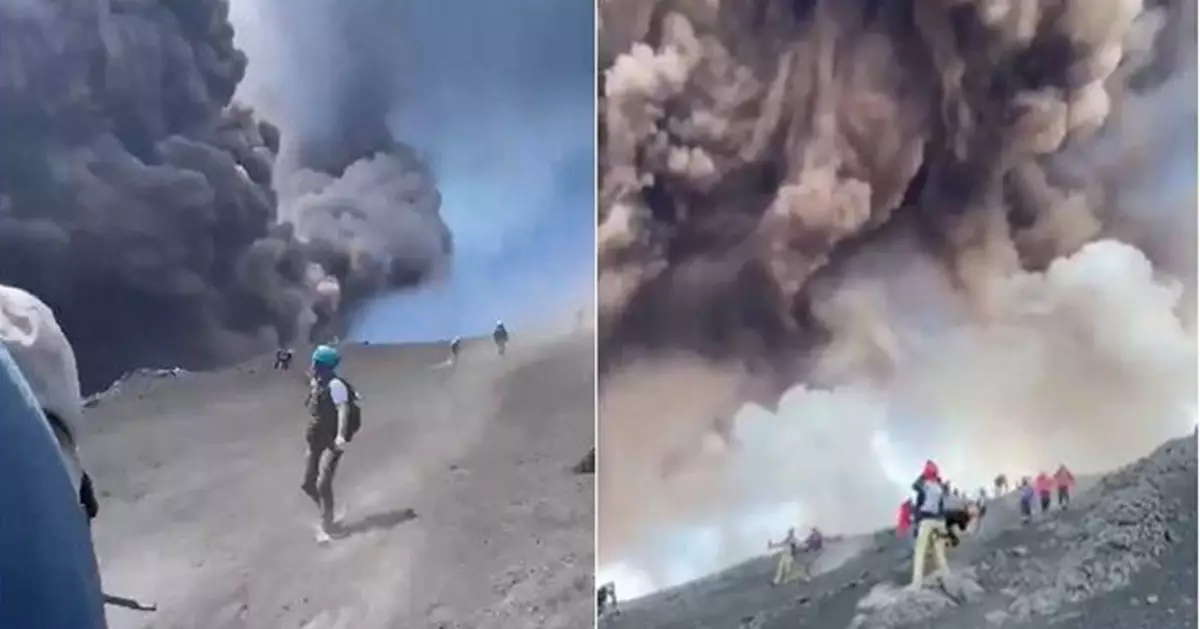 與死神自拍？意埃特納火山突噴發 遊客竟停下拍攝驚險瞬間曝光