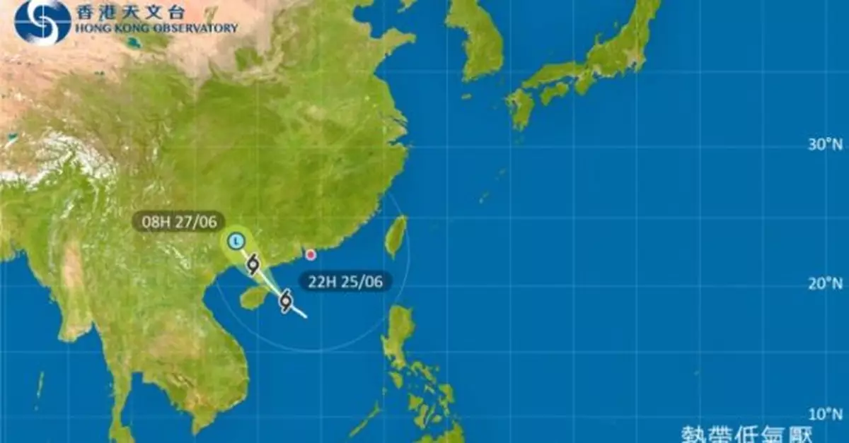 天文台料熱帶低氣壓明早本港西南約400公里掠過