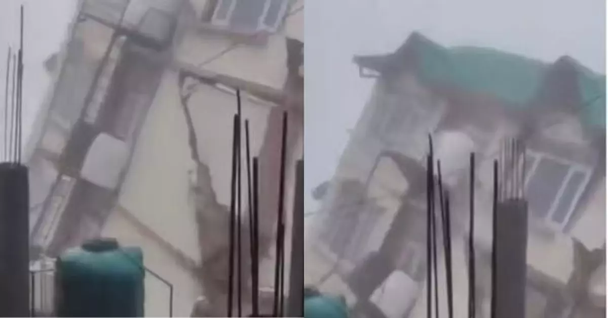 疑受暴雨道路施工影響 印度5層高建築物突倒塌 屋主全家前晚撤離逃過一劫